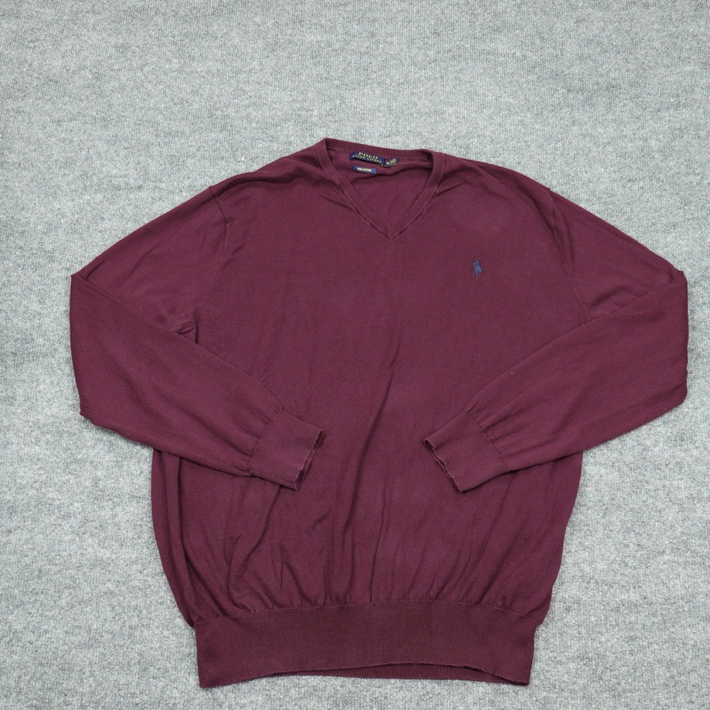 Polo Ralph Lauren Sweater Mens XL Burgundy Pima Cotton V-Neck Pony Logo Classic